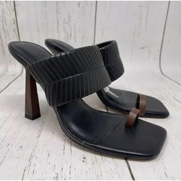 Deltan Kelsea Sandals Womens 8.5 Black Leather Square Toe Heeled Dress - Picture 4 of 16